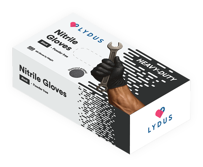 LYDUS Black Nitrile Heavy Duty glove box