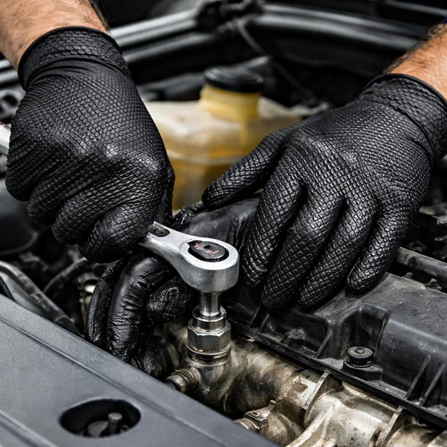 Worker using gloves in an industrial environment